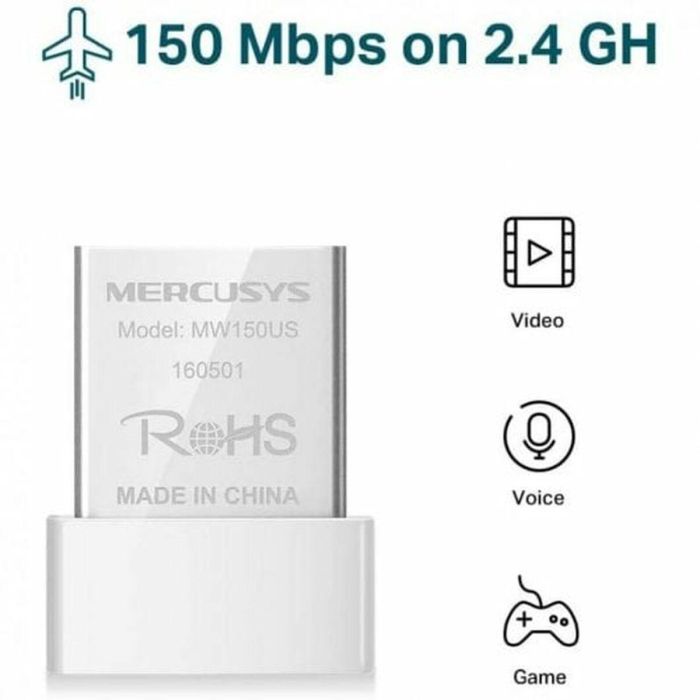 ADAPTADOR RED MERCUSYS MW150US USB2.0 WiFi-N/150MBPS NANO 4