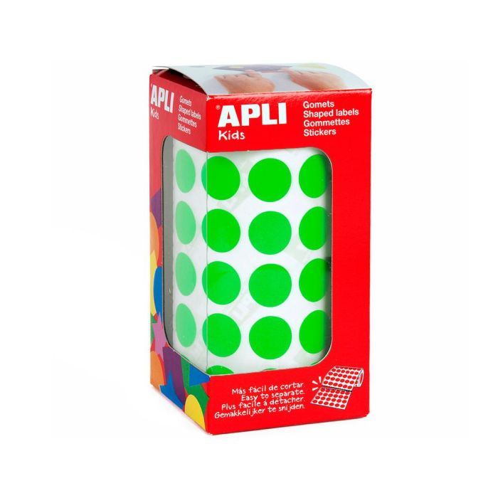 Apli Gomets Redondos 15 mm Rollo Verde -Rollo 2832 Unidades- 1