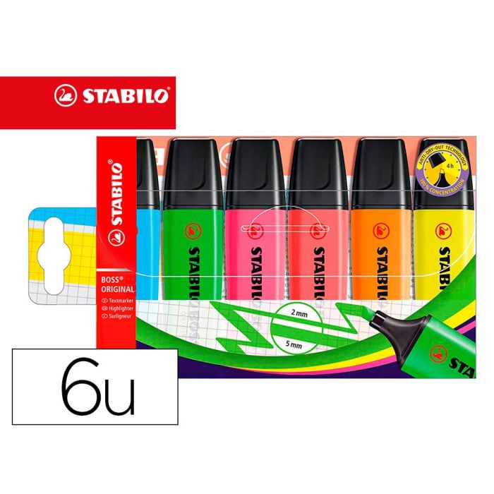 Rotulador Stabilo Boss Fluorescente 70 Estuche De 6 Unidades Colores Surtidos