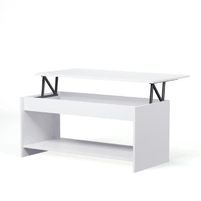 Happy Mesa de centro elevable - Estilo moderno - Blanca mate - L 100 x W 50 x H 44.6 cm - Estante inferior revistero
