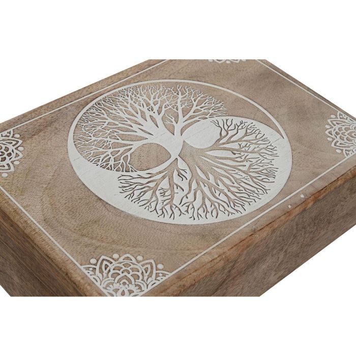 DKD Home Decor National 24a Caja Indio de Madera de Mango Hecha a Mano Blanco Natural 18 x 25.5 x 8 cm Set de 2 2