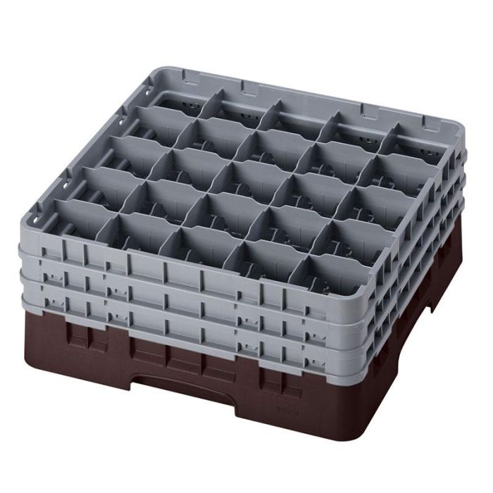 CAMBRO - 25S738-167 - Cesta de lavado 25 comp. 3 alturas - 8,7 cm Ø máx. - alt. máx. 20 cm - 50 x 50 x 22,5 cm - Castaño
