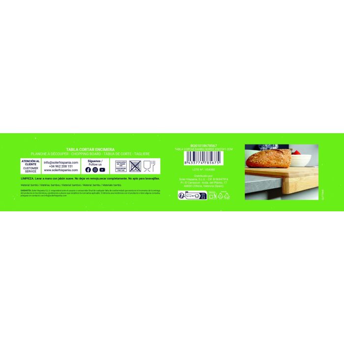 Quttin Tabla de Cortar de Bambú con Borde 35 x 25 x 1.2 cm (8 Unidades) 4
