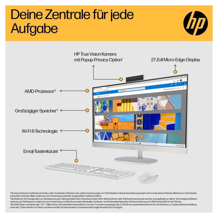 HP 27-cr0007ng All-in-One PC 68,6cm (27 Zoll) AMD Ryzen 5 7520U 12