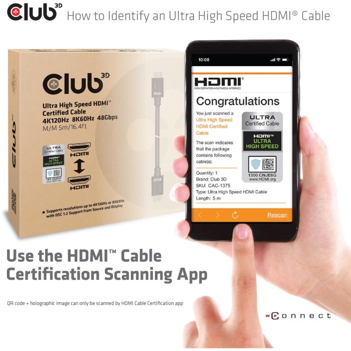 Club3D A -> A 2.1 Cable HDMI Ultra High Speed 10K HDR 5m 8 Club3D A -> A 2.1 Cable HDMI Ultra High Speed 10K HDR 5m 8