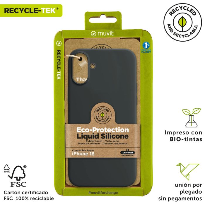 Muvit Funda Recycletek Liquid Silicone para Apple - Ecológica, Textura Suave, Antideslizante, Interior Microfibra, Protección Caídas 2
