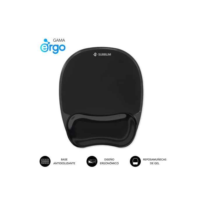 Subblim SUBMP-04E071 Alfombrilla de ratón Ergonómica Ergo Crystal Flex con Reposamuñecas de Gel y Superficie Microtexturizada Negro