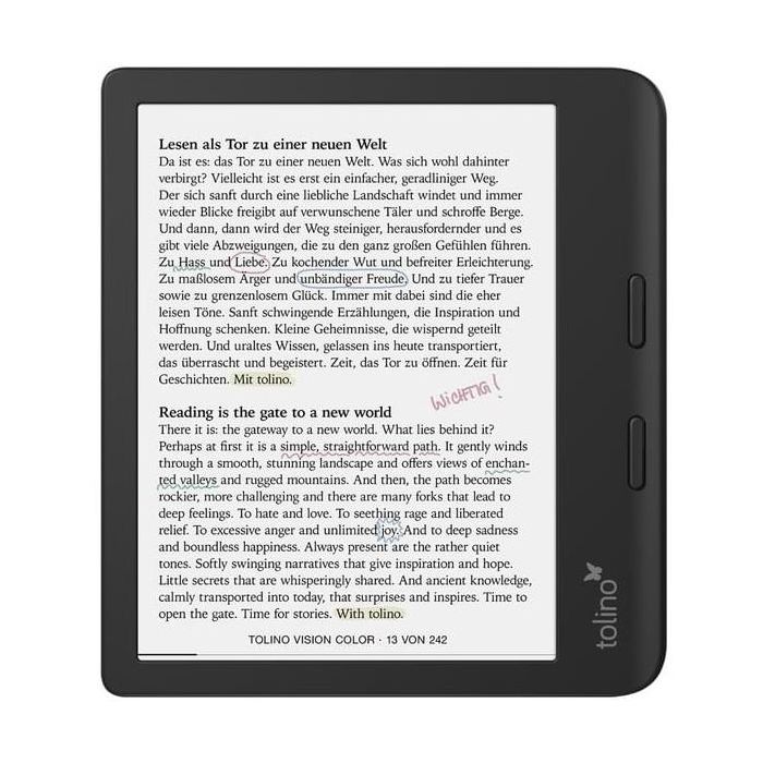 Tolino 4016621130183 Vision Color eReader 7" E Ink Kaleido Color, Táctil, 32GB, WiFi, Bluetooth, USB-C, Resistente al Agua 1