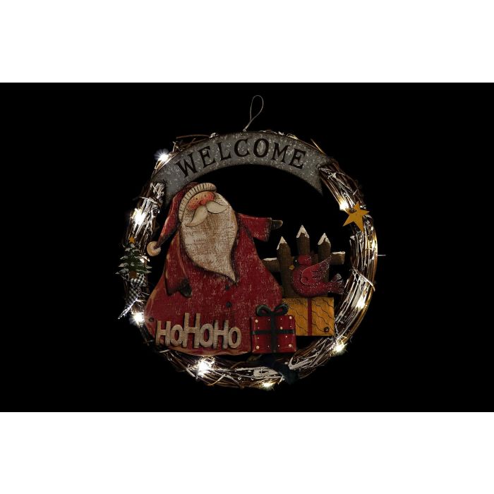 DKD Home Decor Decoración Luminosa de Navidad Tradicional Papá Noel y Muñeco de Nieve LED Madera Gris Rojo Pilas AA 2 Unidades 30x31x4 cm 1