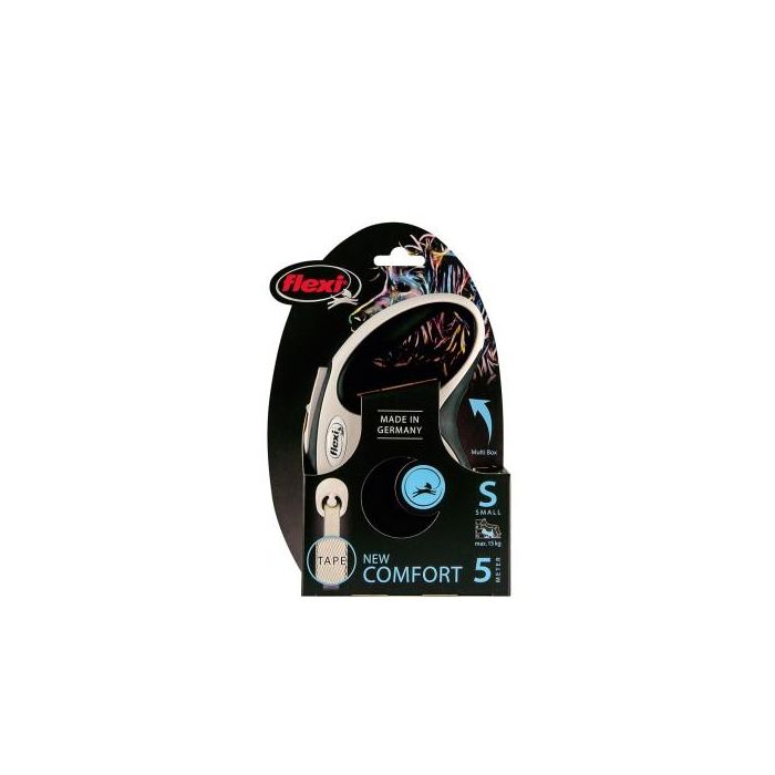 Flexi Flexi-Comfort-Cinta Correa para Perros 5 M Negro S (15 kg), Sistema de Iluminación LED y Multi Box Incluidos