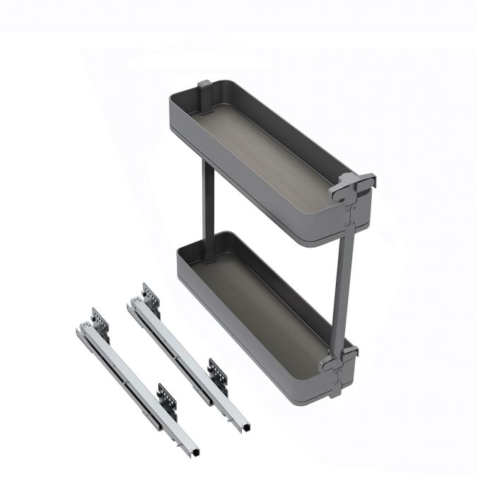 Emuca Botellero lateral extraíble Harmony con cierre suave, Módulo ancho 200mm alto 700mm, Acero y Madera, Gris antracita