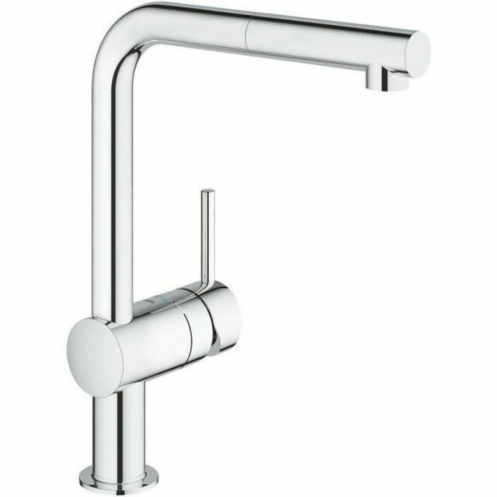 Grohe 32168000 Mezclador monomando para fregadero Minta con ducha extraíble, caño L, Cromo StarLight, SilkMove