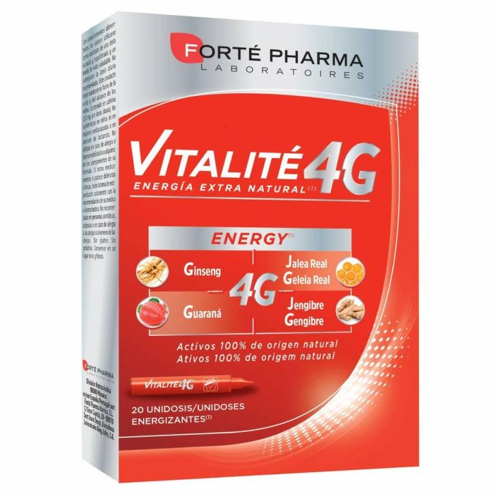 Forté Pharma VITALITÉ 4 energy Complemento Energético con Jalea Real, Ginseng, Guaraná, Jengibre y Vitamina C 20 Viales Antifatiga Forté Pharma VITALITÉ 4 energy Complemento Energético con Jalea Real, Ginseng, Guaraná, Jengibre y Vitamina C 20 Viales Antifatiga