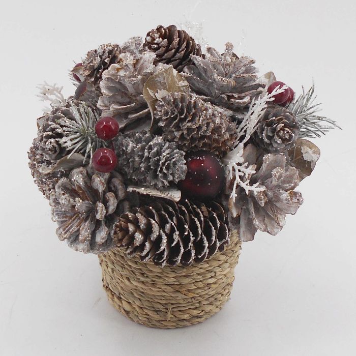 DKD Home Decor Centro de Mesa Navideño Alpino Blanco Rojo 19x19x19 cm (2 Unidades) – Decoración con Piña y Porexpan