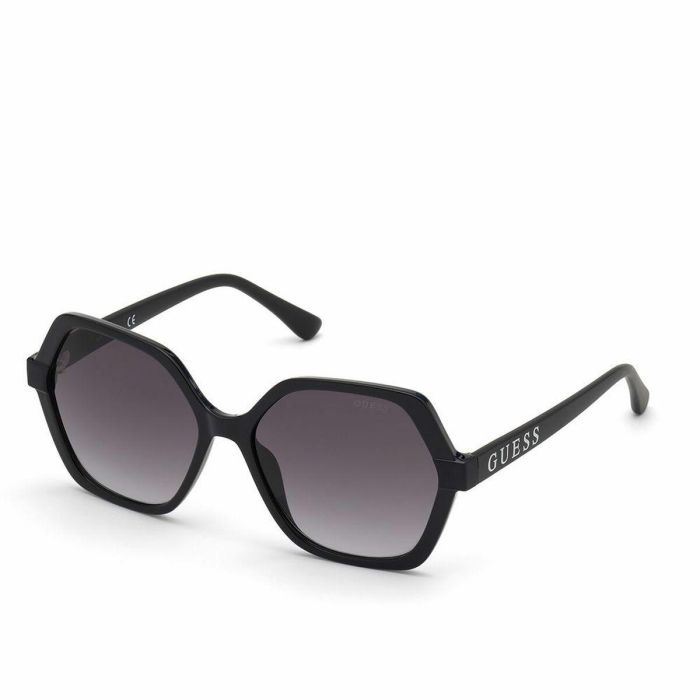 Guess GU7698 01B Gafas de Sol Mujer Geométricas, Montura Negra Brillante, Cristal Ahumado Degradado 57mm, Patillas 140mm