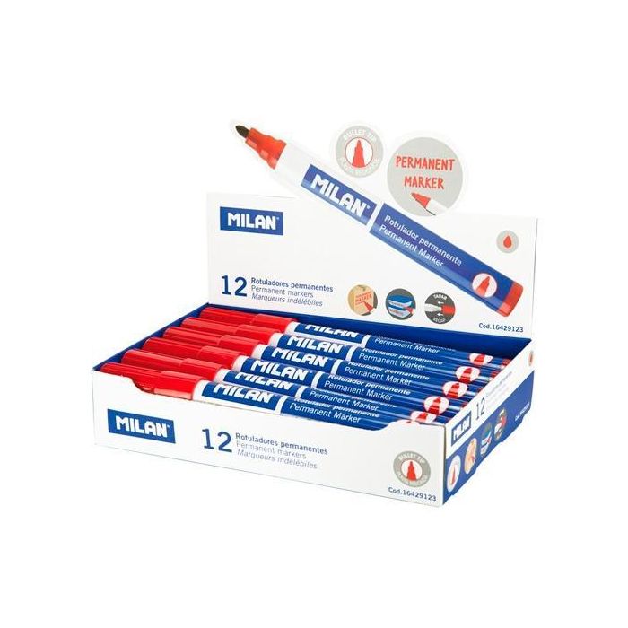 Milan Rotulador Permanente Punta Redonda Ø4 mm Rojo Caja 12 Ud Milan Rotulador Permanente Punta Redonda Ø4 mm Rojo Caja 12 Ud