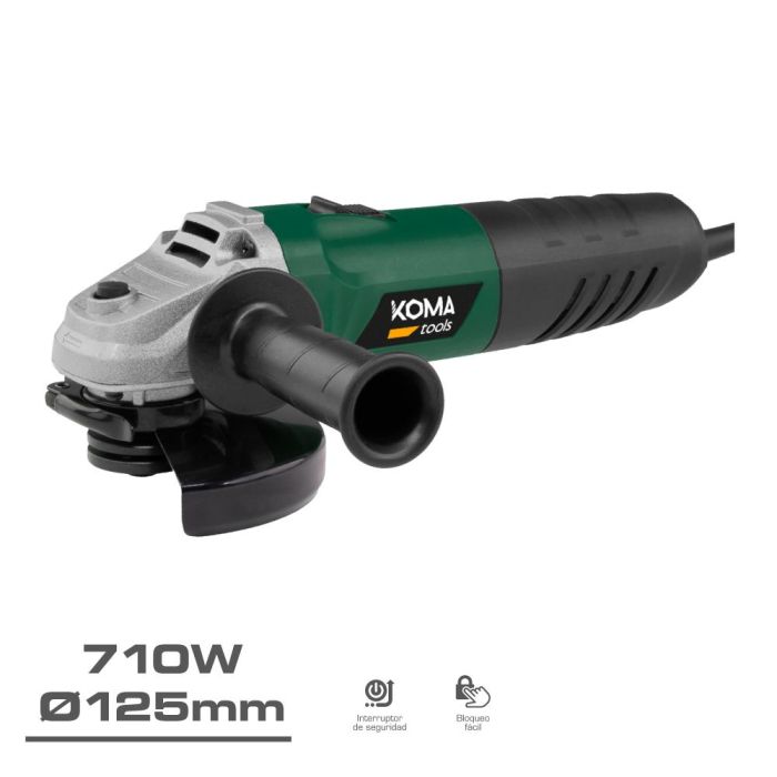 Koma Tools Am-710 Amoladora Angular Eléctrica Ø 125 mm 710 W 11000 RPM con Maletín, Mango Multiposición y Seguridad 1