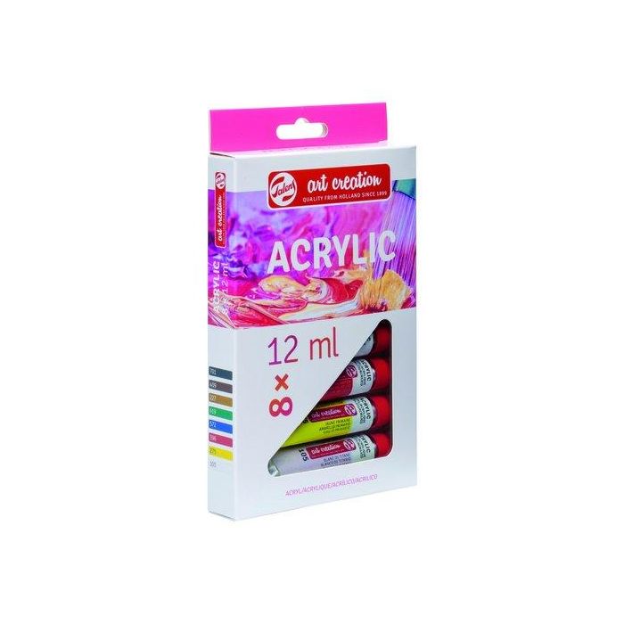 Talens Art Creation Set de Pintura Acrílica para Principiantes, Estuche con 8 Tubos de 12 mL Colores Surtidos, Ideal para Artistas Noveles