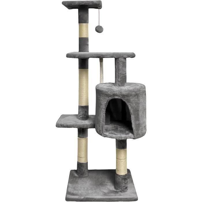 PALOMA Rascador para gatos gris oscuro 40 x 40 x 114 cm - 3 plataformas, 1 cuerda, 1 nicho, rascadores PALOMA Rascador para gatos gris oscuro 40 x 40 x 114 cm - 3 plataformas, 1 cuerda, 1 nicho, rascadores