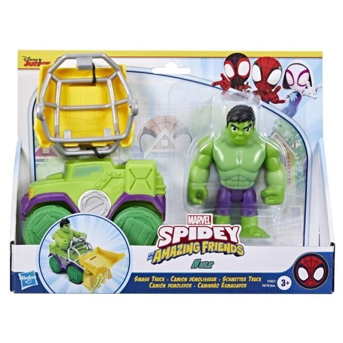 HASBRO Set Camión Demoledor + Figura Hulk Spidey and His Amazing Friends Marvel para Niños +3 Años 3
