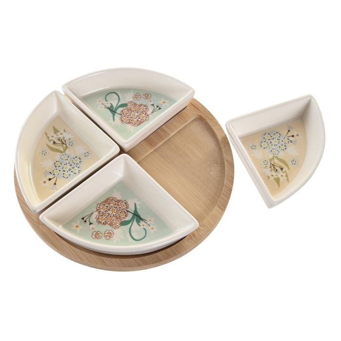 DKD Home Decor Aperitivo Tradicional de Gres y Bambú, Verde, Beige y Blanco, Set de 5 Piezas, 21.5x21.5x1 cm, Apto Lavavajillas 2