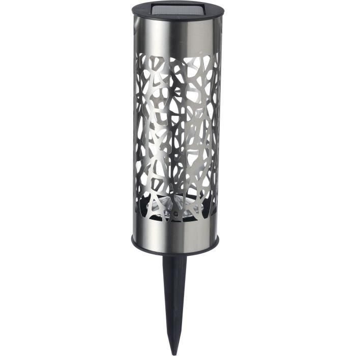 Galix G4445 Terminal Baliza Solar de Acero Inoxidable, para Jardín, con Estaca, 28 cm de Altura, Luz Blanco Cálido
