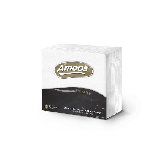 Amoos Servilletas de Celulosa Luxury Blancas 40x40 cm, 2 Capas, 16.5 g/m², Paquete de 50 Unidades