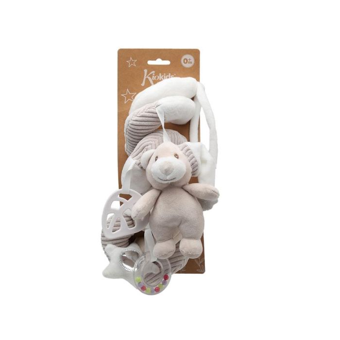 KioKids Peluche Espiral Osito Beige con Sonajero y Mordedor Hoja para Cuna y Silleta Bebé +0 Meses Colección Dolci Amici 4