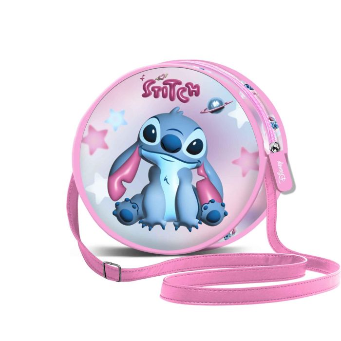 Disney Lilo y Stitch Bolso Bandolera Redondo Cosmic Rosa para Niños - PVC/Poliéster, 7x18.5x18.5 cm con Cremallera