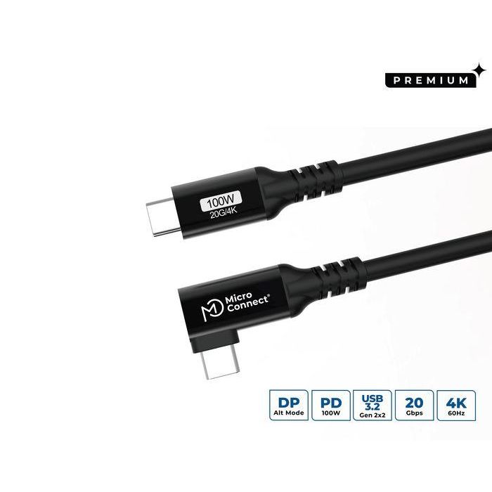 MicroConnect Cable USB-C a USB-C Premium 3m, 100W, 20Gbps, USB 3.2 Gen 2x2 Angulado MicroConnect Cable USB-C a USB-C Premium 3m, 100W, 20Gbps, USB 3.2 Gen 2x2 Angulado