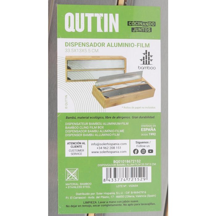 Quttin Dispensador de Bambú y Aluminio 33.7 x 13.7 x 5.5 cm (12 Unidades) 6