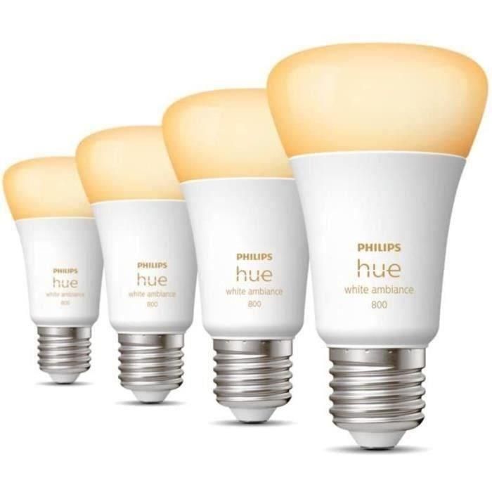 Philips Hue White Ambiance, bombilla LED conectada E27, 60W equivalente, 800 lumen, 4 paquete, Bluetooth Compatible 1