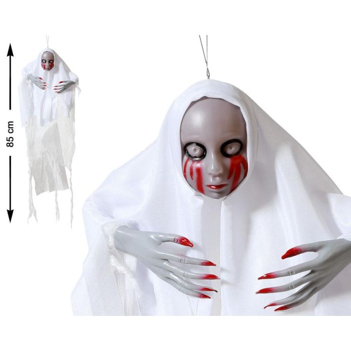 Fantasma Colgante Terrorífico Con Rostro Gris Y Lágrimas De Sangre 85 cm Para Decoración De Halloween