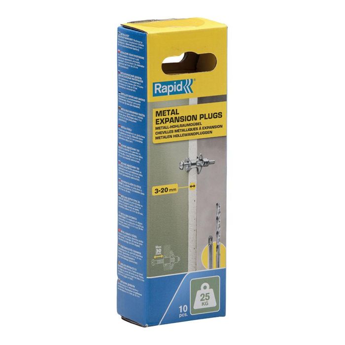 Rapid Taco de expansión metálico Ø8x46 tornillo m4x58, resistencia 25 kg, especial pladur, 10 unid 2 Rapid Taco de expansión metálico Ø8x46 tornillo m4x58, resistencia 25 kg, especial pladur, 10 unid 2
