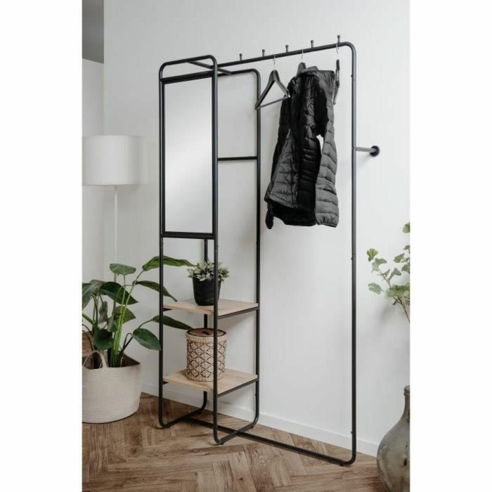 Mueble de Recibidor con Estructura Metálica y 2 Estantes - Espejo - Negro / Roble Artesano - 100x185x37cm - LUTON003747 4 Mueble de Recibidor con Estructura Metálica y 2 Estantes - Espejo - Negro / Roble Artesano - 100x185x37cm - LUTON003747 4