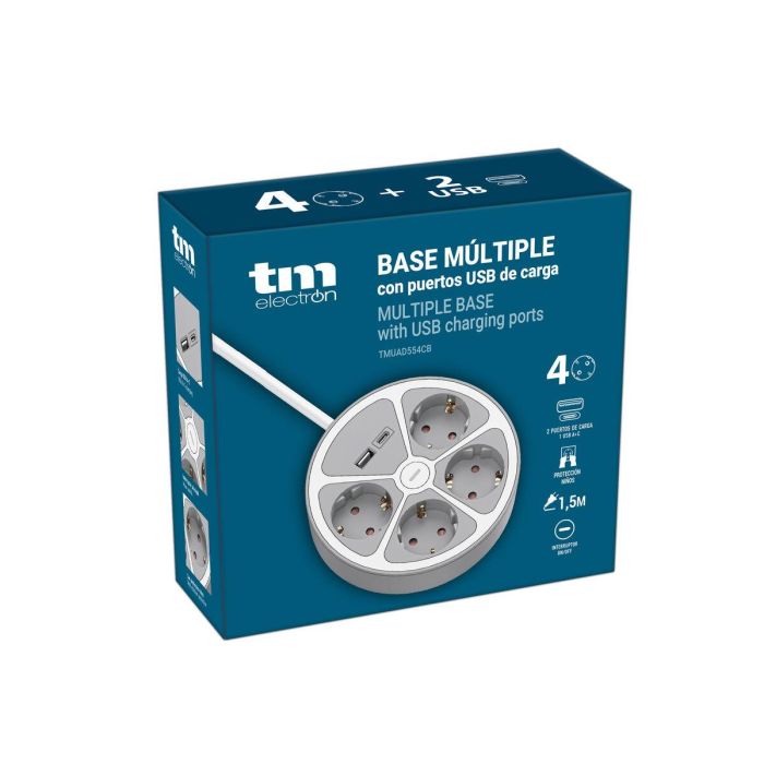 Regleta Enchufes 4 Tomas con interruptor TM Electron 3680 W Blanco Gris 30 W (1,5 m) 2 Regleta Enchufes 4 Tomas con interruptor TM Electron 3680 W Blanco Gris 30 W (1,5 m) 2
