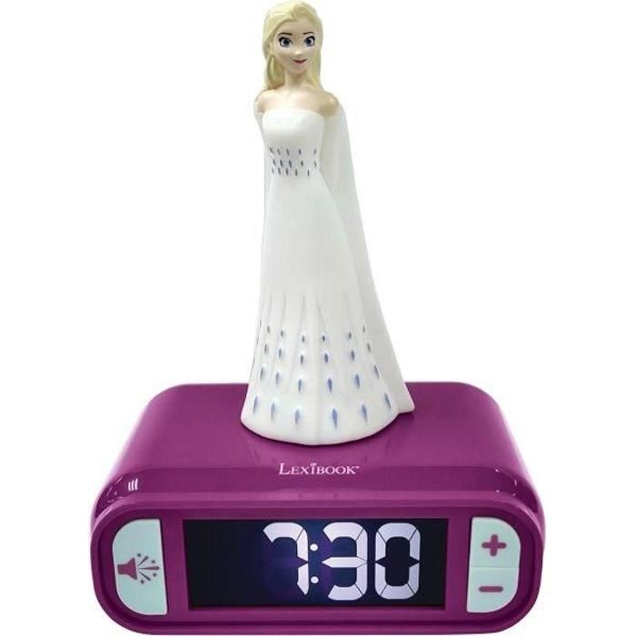 Lexibook Radio Despertador Frozen 2 Elsa: Luz Nocturna Iluminada, Sonidos y Alarmas Temáticas, Pantalla LCD
