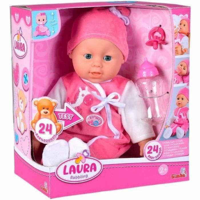 Simba SIM4006592082697 Muñeca parlante Laura 38cm, cuerpo blandito, 24 sonidos, pilas incluidas