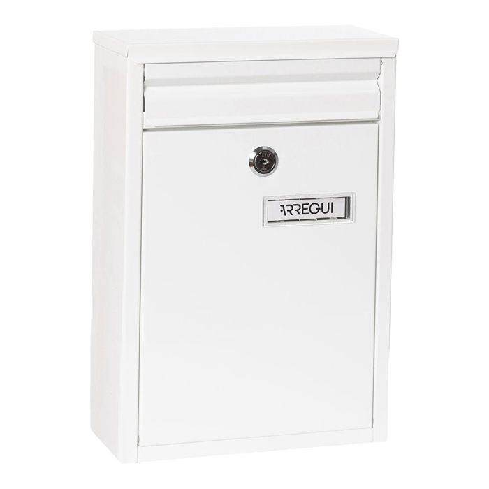 Arregui Buzón Exterior Individual Pequeño A5 Zaguan, Acero Galvanizado Blanco, Apertura Vertical Posterior, 22x8x32 cm
