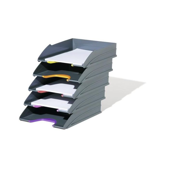 Durable Bandeja de Sobremesa de Plástico Reciclado Blue Angel Gris 255x55x330 mm, Pack de 5 Unidades Apilables 2 Durable Bandeja de Sobremesa de Plástico Reciclado Blue Angel Gris 255x55x330 mm, Pack de 5 Unidades Apilables 2