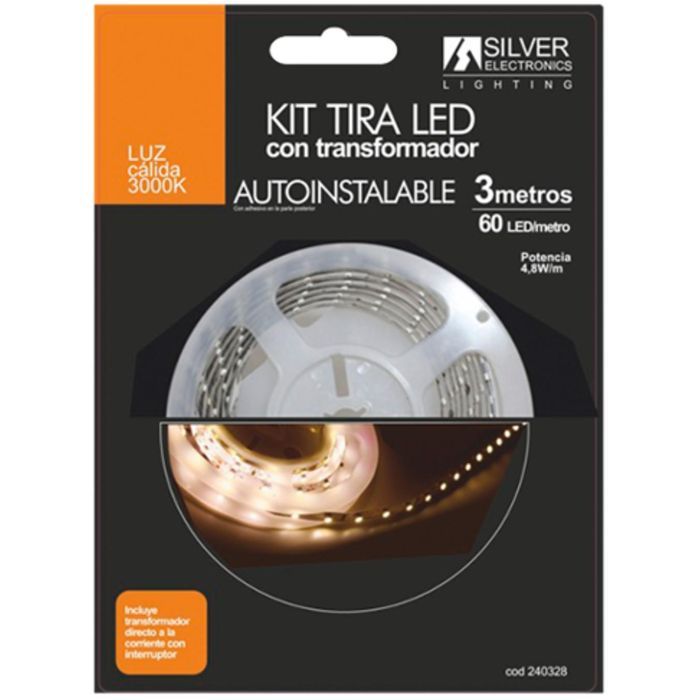 Silver Kit Tira LED 300, 3m, 300lm/m, Luz Cálida 3000K, SMD 3528, 12V, IP20