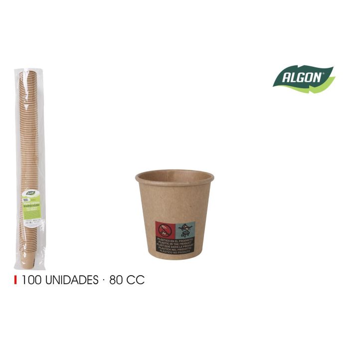 Set de 100 vasos de cartón Kraft 80 cc Algon (36 Unidades) Set de 100 vasos de cartón Kraft 80 cc Algon (36 Unidades)