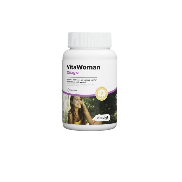 ELADIET Vita Woman Onagra 100 Perlas, Aceite de Onagra y Vitamina E, Primera Presión en Frío, Suplemento GLA