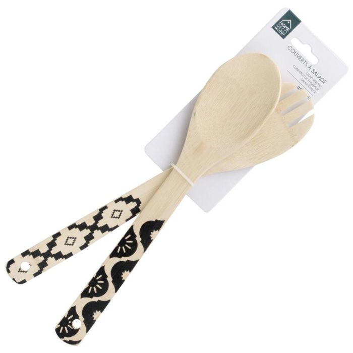 Home Deco Factory Juego De 2 Cubiertos Servir Mirage Bambú Mango Decorado Ensalada 2