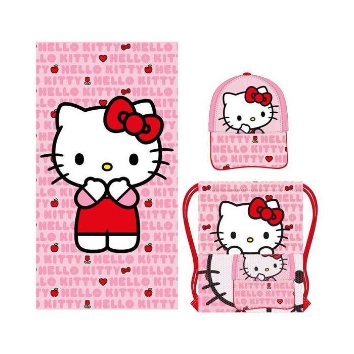 Hello Kitty Toalla de Playa y Baño con Gorra a Juego y Bolsa para Guardar, Color Rosa, Set Niños +3 Años - 33x27x7 cm 3