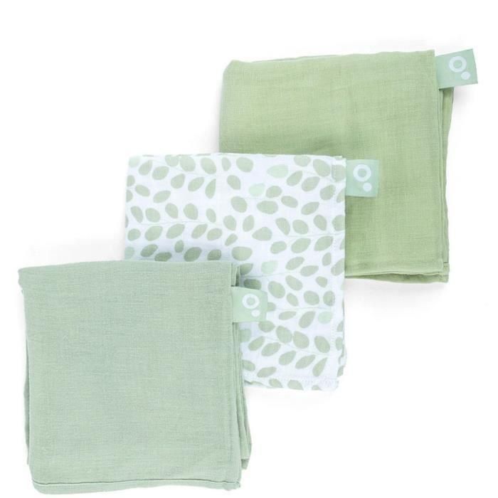 Pack de 3 arrullos - DOOMOO - Gasa de algodón orgánico - Certificado Oeko-Tex - Verde