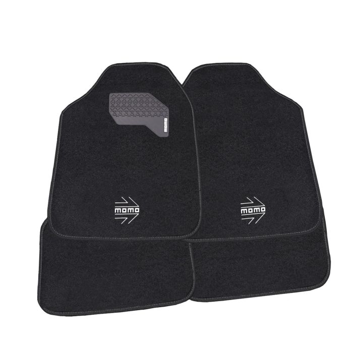 Momo MOMLCM015BW Set de 4 Alfombrillas Universales para Coche Negro-Blanco Poliéster PVC Reforzadas Antideslizantes Resistentes Momo MOMLCM015BW Set de 4 Alfombrillas Universales para Coche Negro-Blanco Poliéster PVC Reforzadas Antideslizantes Resistentes