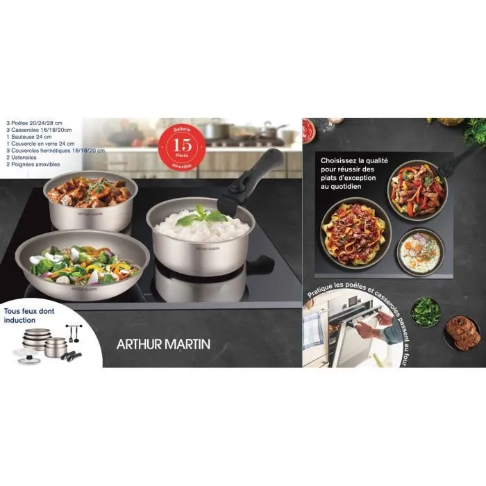 Arthur Martin ART3508510003995 Batería de Cocción 15 Piezas Aluminio Manija Extraíble Apta Todas Cocinas Inducción 2 Arthur Martin ART3508510003995 Batería de Cocción 15 Piezas Aluminio Manija Extraíble Apta Todas Cocinas Inducción 2