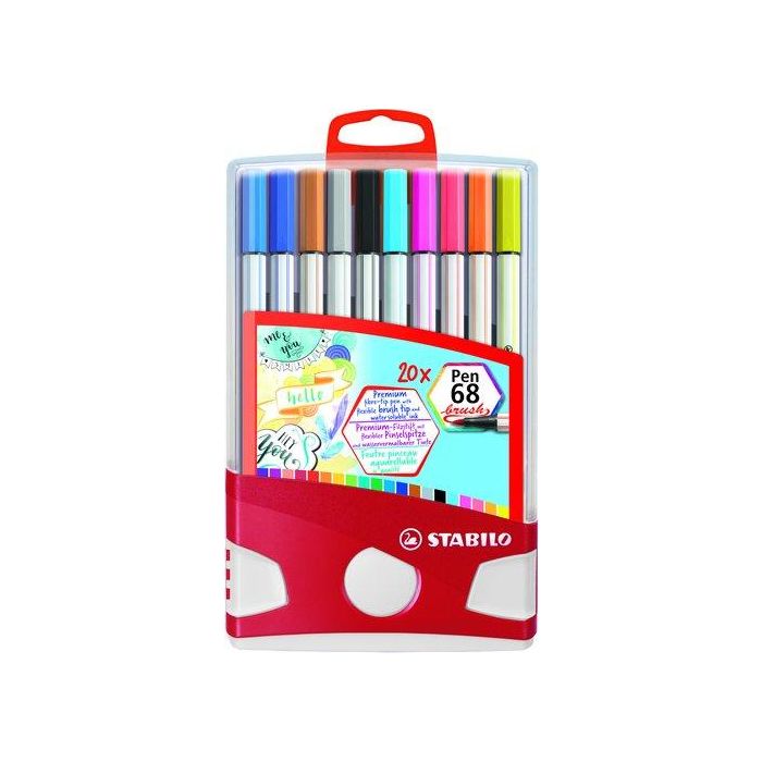 Rotulador Fibra Stabilo Pen 68 Brush Punta Pincel Estuche Color Parade De 20
