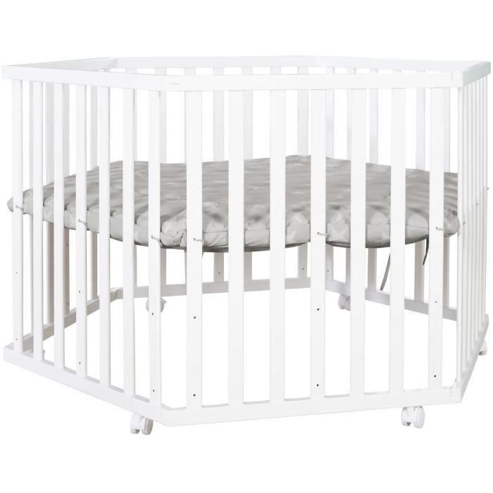 Roba AAAIG92169 Parque infantil hexagonal de madera lacada en blanco LITTLE STARS, altura regulable, funda acolchada, ruedas con freno. 1 Roba AAAIG92169 Parque infantil hexagonal de madera lacada en blanco LITTLE STARS, altura regulable, funda acolchada, ruedas con freno. 1